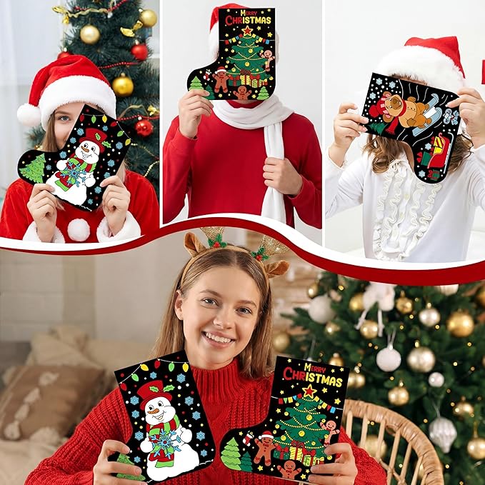 Zhanmai 30 Pcs Color Your Own Christmas Crafts Stockings Posters Bulk Painting Crafts DIY Your Own Santa Claus Snowman Stockings Poster for Xmas Party Holiday Activities