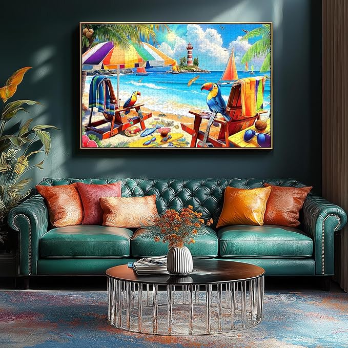 MINIWAN 500 Piece Puzzles for Adults - Tropical Beach Toucan Jigsaw Puzzle, 23x15 Inches with Unique Irregular Shaped Pieces for Relaxation & Home Wall Decor
