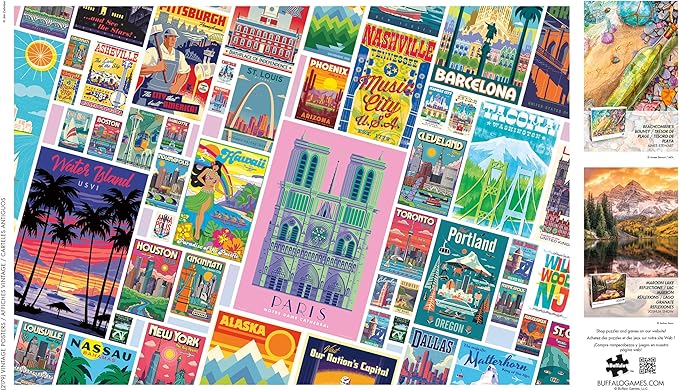 Buffalo Games – Vintage Posters 2000 Piece Jigsaw Puzzle Colorful Puzzle for Adults – Precision-Cut Pieces, Beautiful Artwork, and Hours of Relaxing Fun