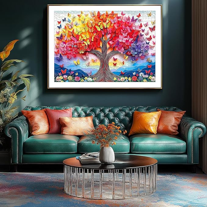 1000 Piece Jigsaw Puzzle for Adults - Vibrant Butterfly Tree with Colorful Blossoms, Challenging & Beautiful Puzzle for Family Fun, Stress Relief, and Home Decor