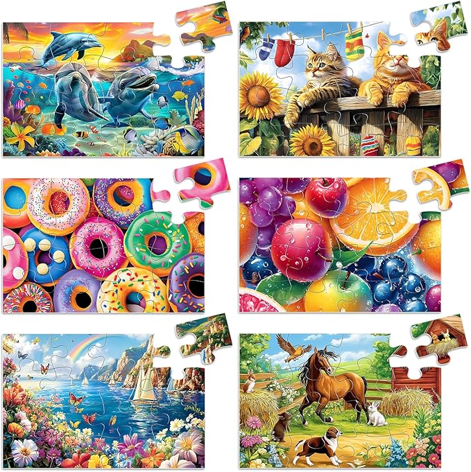6 Packs 16 Large Piece Puzzle for Seniors Dementia Alzheimer's Products Activities for Elderly Adults, Horse Cat Easy Puzzle Alzheimer’s Cognitive Game Gift for Patient in Nursing Home