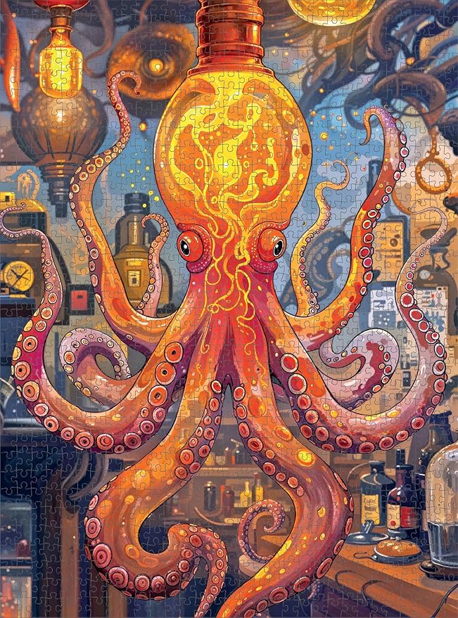 Cross & Glory 1000 Piece Jigsaw Puzzle for Adults | Octopus Alchemy: The Lava Experiment | Marine Ocean Artwork Puzzle | Challenging Brain Teaser | Satin Finish | 20x27 Inches