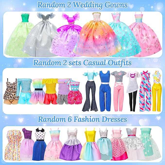 Style Shine 70 Pcs Closet Playset with Clothes & Accessories,2 Wedding Gowns 2 Casual Outfits 6 Fashion Dresses 2 Swimsuit 10 Shoes 27 Accessories 20 Hangers,Toys for Girls Kids Gifts