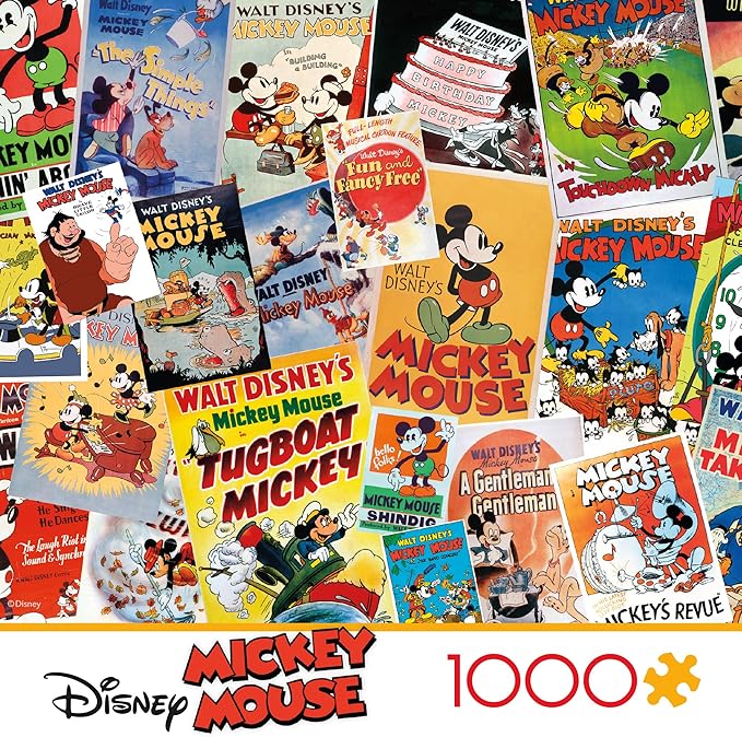 Ceaco - Vintage Mickey Mouse Poster Collage 1000 Piece Jigsaw Puzzle Challenging and Colorful Puzzle for Adults – Precision-Cut Pieces, Beautiful Artwork, and Hours of Relaxing Fun