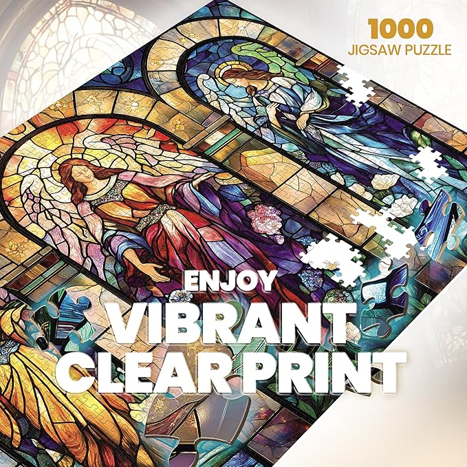 1000 Piece Puzzle for Adults, Stained Glass Christian Puzzles for Adults, Angel Goddes Hard Jigsaw Puzzle with Letters on Back, Religious Jesus Puzzle 1000 Pieces for Home Decor, 1:1 Poster