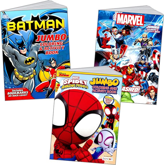 Bendon Superhero Coloring Book and Stickers Activity Set Featuring Batman, Avengers, and Spidey Includes Coloring Books, Stickers, Reward Sticker Set and More (Super Hero Coloring Book Set)