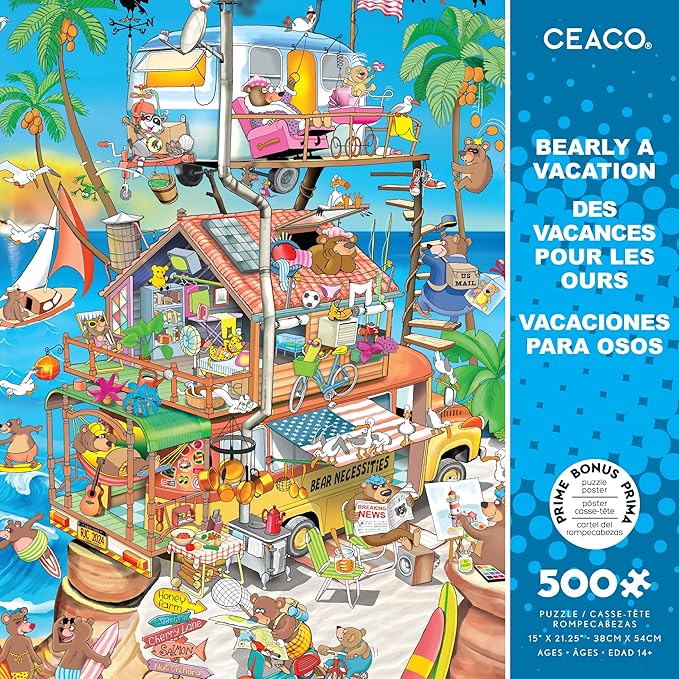 Ceaco - RJ Crisp - Bearly a Vacation - 500 Piece Jigsaw Puzzle - Relaxing and Fun Activity for Adults