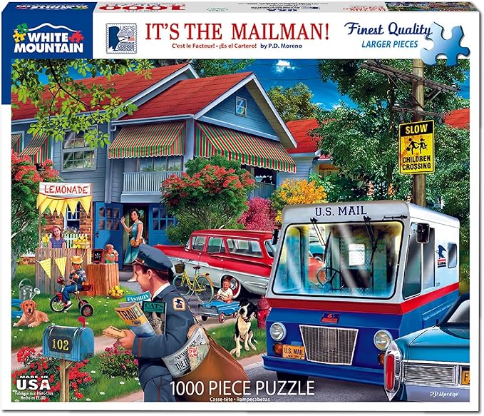 White Mountain 1000 Piece Jigsaw Puzzle Spring Retro House Puzzles with Large Pieces Gift for Adults and Family 24"x30" - It's The Mailman