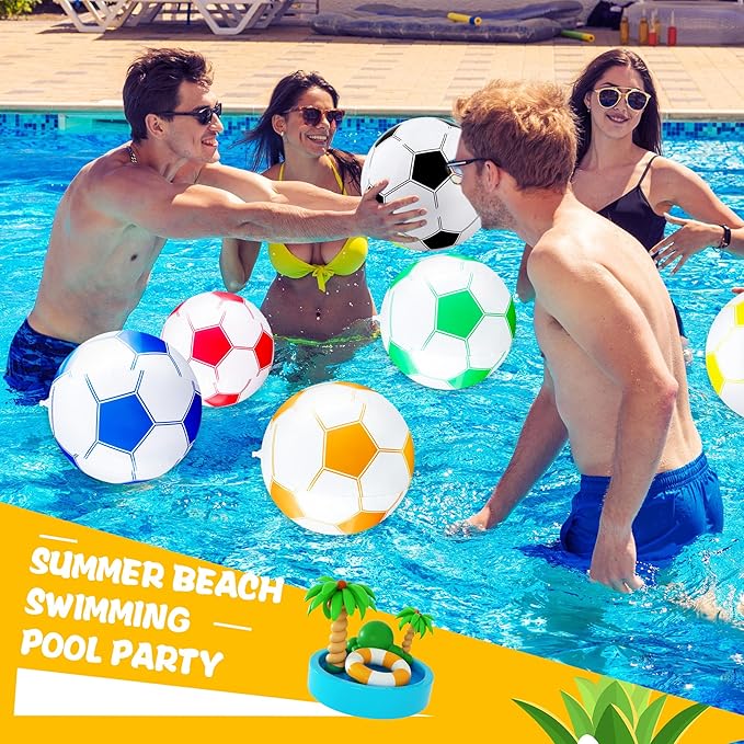 16 Pack 16 Inch Inflatable Soccer Balls Beach Balls Bulk Colorful Blow Up Beach Soccer Balls Party Favor for Outdoor Summer Pool Beach Sports Party Favor, 8 Colors