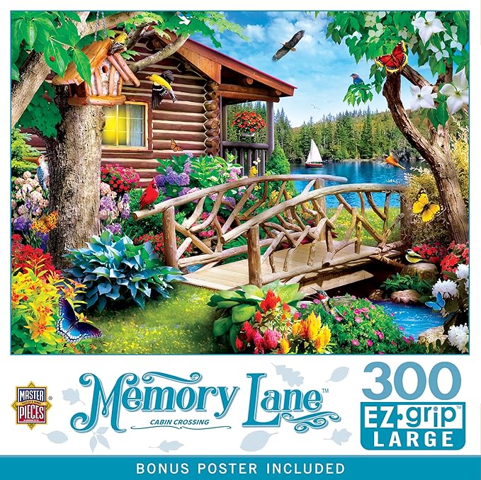 MasterPieces - 300 Piece Jigsaw Puzzle, Large EZ Grip Shapes, Cabin Crossing, Fun for Adults, Seniors, Family, Kids, Non-Glare Finish, 18"x24"