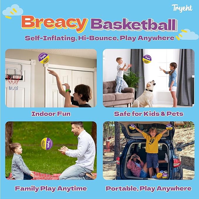 Mini Basketball, 5-Inch Self-Inflating Rubber Ball – No Pump Needed, High-Bounce Breacy Ball for Indoor Mini Hoop & Outdoor Play