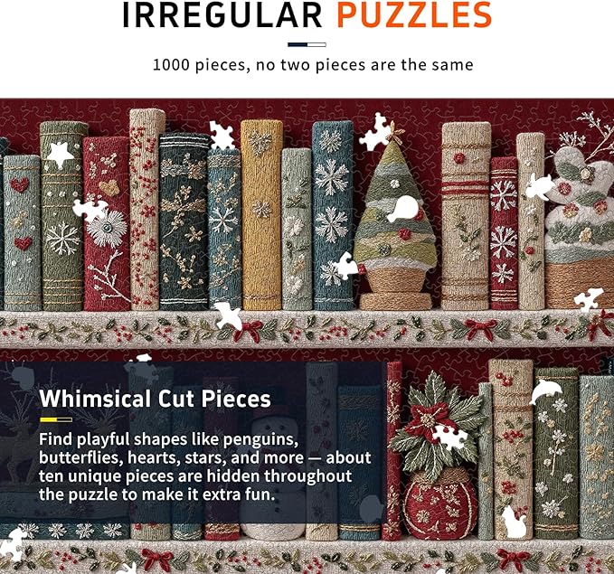 Holiday 1000-Piece Puzzle for Adults - Christmas Embroidery Book Collection Puzzle, Relaxing Jigsaw Puzzle, Fun and Challenging Jigsaw Puzzles, 26.65 x 19.25 in