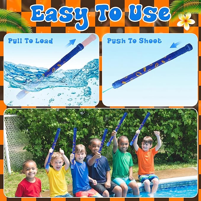6 Pcs Blue with Gold Rings Water Guns Bulk Party Favors for Kids 15.75" Water Squirters Blaster Shooters for Summer Swimming Pool Beach Cartoon Birthday Gifts Supplies