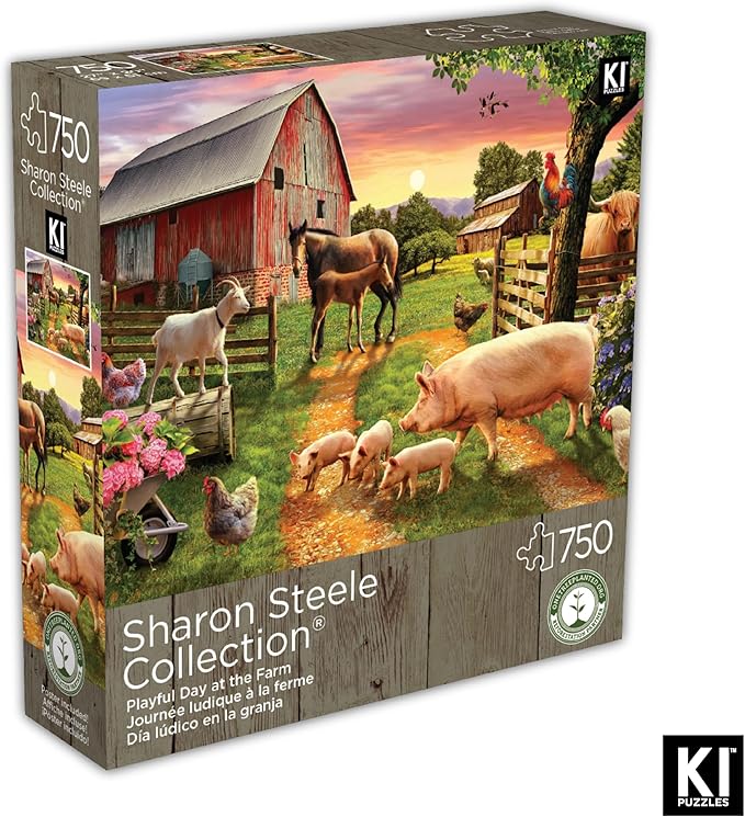 Playful Day at The Farm 750 Piece Jigsaw Puzzle for Adults by Sharon Steele – 27x20 Inch Whimsical Country Farm Scene from KI Puzzles – Challenging, Hard and Difficult Puzzle Gift for Puzzle Lovers