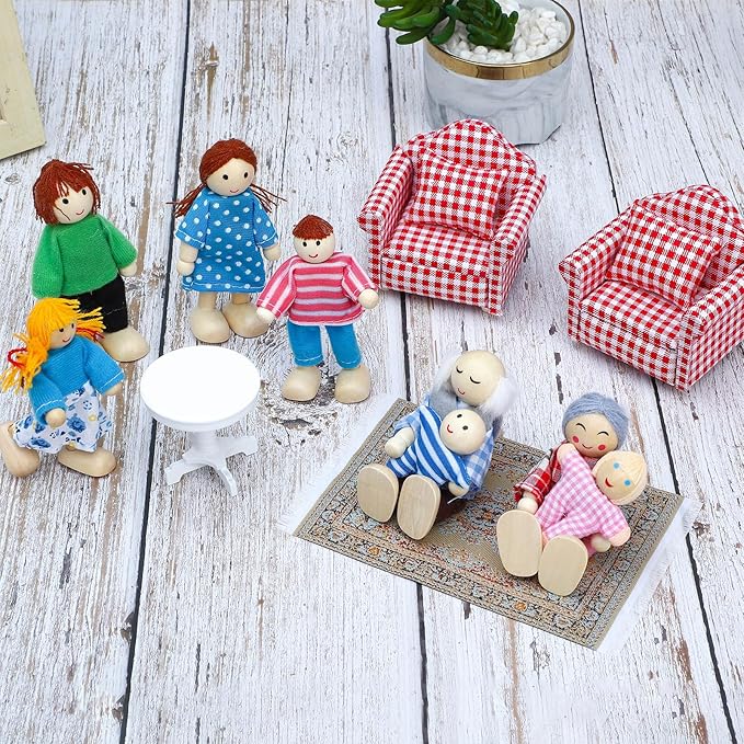 ONEST 12 Pieces Wooden Dollhouse Family Set Mini People Figures Sets Dollhouse Dolls Wooden Doll Family Pretend Play Figures Accessories for Pretend Doll House