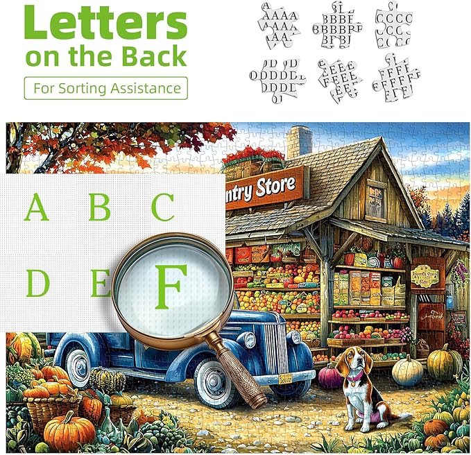 Puzzles for Adults 1000 Pieces, Country Store Fall Puzzles 1000 Pieces Pumpkins Fruits and Vegetables with Vintage Truck Rustic Jigsaw Puzzle for Adults Challenging Game, 27.5 x 19.7 Inches