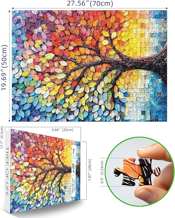 Blueforest Tree of Life 1000 Piece Puzzle for Adults - Stained Glass Mosaic Jigsaw Puzzle, Vibrant Challenging Puzzle with Letters on Back, Wall Art Decor