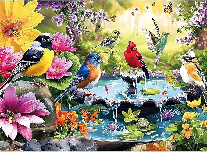 500 Pieces Puzzle for Adults, Puzzles for Adults 500 Pieces, Spring Birds Floral Pond Nature Jigsaw Puzzle, Challenging Puzzle Perfect for Game Nights, 20.5 X 15 in