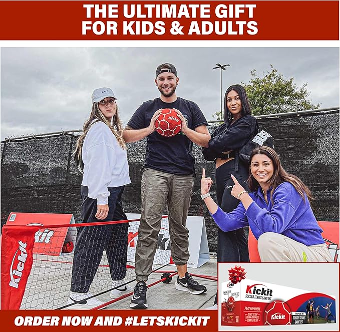 Kickit Soccer Tennis Game Set, Portable 6.5' Wide x 2' High Net & Soft Lightweight Ball, Play Outdoors, Indoors, Backyard, Beach, Complete Skills Training & Travel Friendly, Original