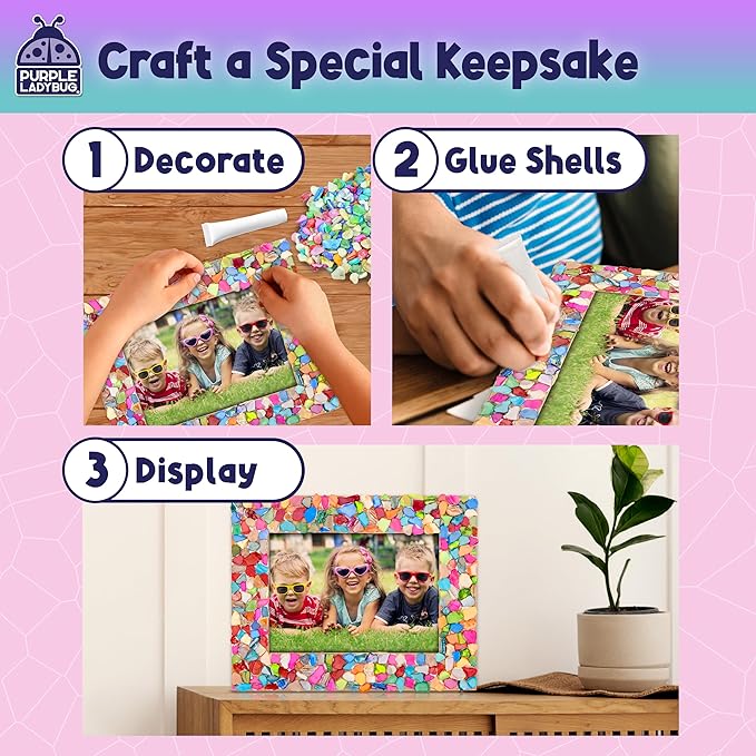 PURPLE LADYBUG DIY Mosaic Photo Frame Crafts for Girls 8-12 6-8 - Great Gift for Teens Tweens, Fun Craft Kit for Kids & Girl Birthday Gifts for 7 8 9 10 11 12 Years Old
