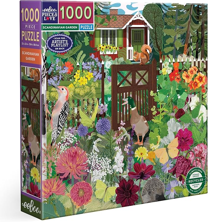 eeBoo 1000 Piece Puzzle - Scandinavian Garden Jigsaw Puzzle for Adults, Square 23" x 23" Made with Recycled Board & Vegetable-Based Ink