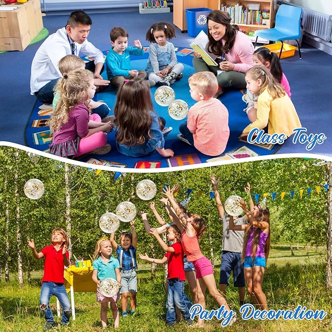Hungdao 25 Pcs Inflatable Glitter Beach Ball 8 Inches Mini Clear Floatable Confetti Ball for Kids Bulk Swimming Pool Theme Party Toy for Hawaiian Theme Party Decorations Favors Supplies