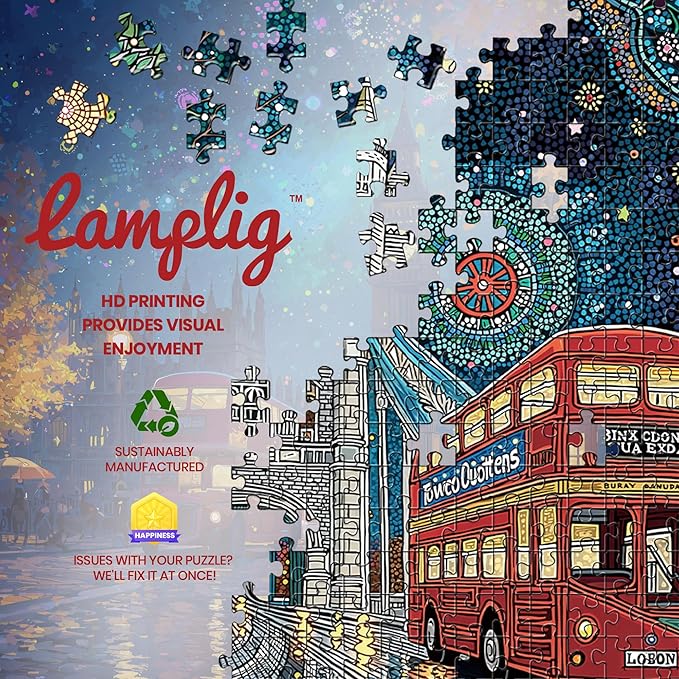Puzzles for Adults 1000 Pieces, London Tower Bridge City Bus Van Gogh Starry Night, 1000 Piece Puzzle for Adults Seniors, Hard Jigsaw Puzzles with Letters on Back, 1:1 Poster