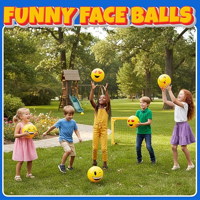 8.5-Inch Happy Face Bouncing Balls for Kids & Toddlers (Pack of 5) - Playground Balls w/ 5 Fun Designs - Lightweight Play Bouncy Ball Gifts for Boys & Girls