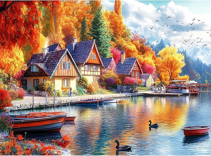 300 Pieces Fall Puzzle for Adults, Autumn lochs Puzzle for Adults, Challenging Game Home Decor Birthday Party Gift Toy for Adults Kids Seniors 20.5×15 inch