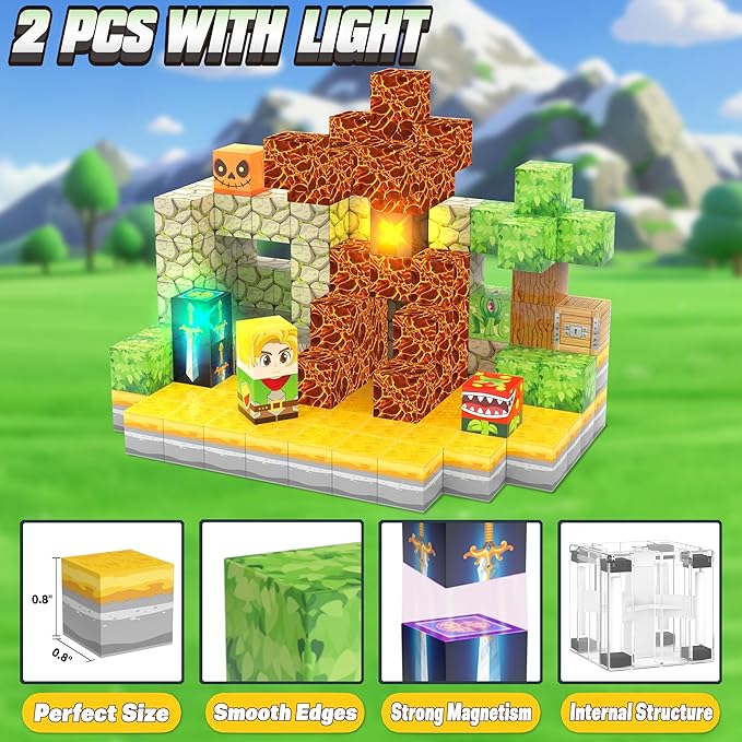 200PCS Magnetic Blocks - Light Up Magnetic Building Blocks Magnet Block Cubes Forest Set, STEM Montessori Sensory Stacking Toys for Kids Boys Girls Ages 3 4 5 6 7 8-12 Holiday Christmas Birthday Gifts