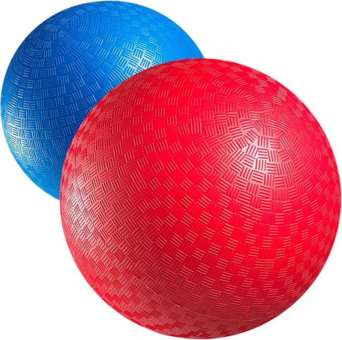 10 Inch Red & Blue Kickball Set - (2-Pack) with Pump - Large Playground Balls for Kids, Teens & Adults - Indoor & Outdoor Gym Sports Balls for Kickball, PE, Recess, Four Square & Backyard Games