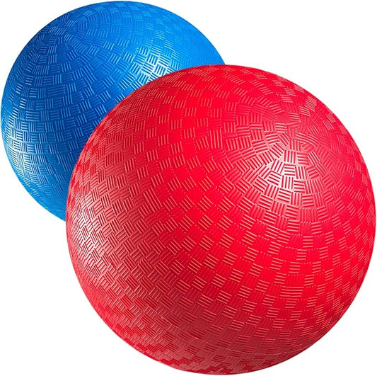 10 Inch Red & Blue Kickball Set - (2-Pack) with Pump - Large Playground Balls for Kids, Teens & Adults - Indoor & Outdoor Gym Sports Balls for Kickball, PE, Recess, Four Square & Backyard Games