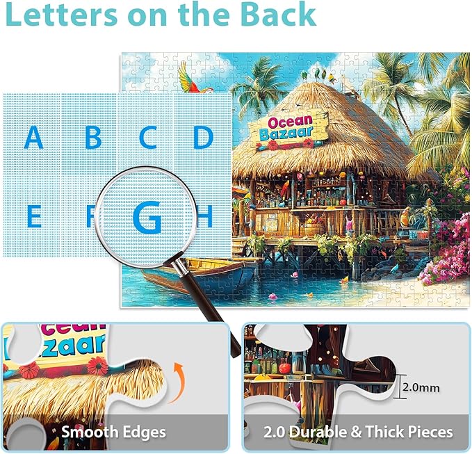 500 Piece Puzzles for Adults, Colorful Beach Shop Parrot Jigsaw Puzzles 500 Pieces for Adults Seniors, Challenge Art Jigsaw Puzzle for Gifts Birthday Party Games Family, 20.5 * 15 inch Dust Free