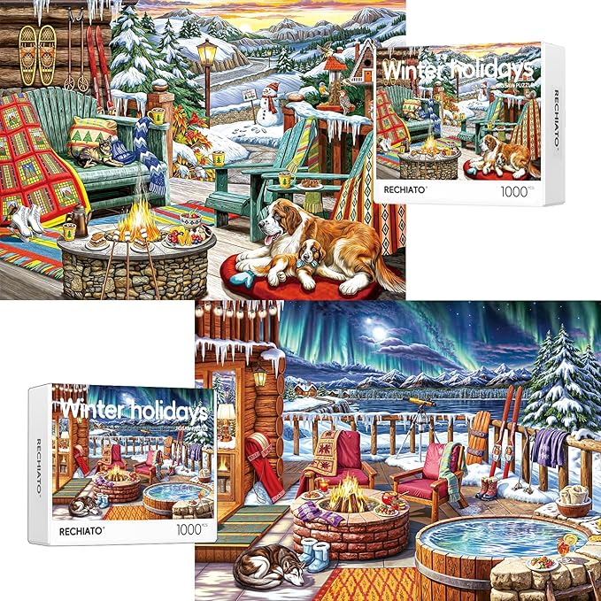 Jigsaw Puzzles for Adults - 2 Pack Christmas & Winter Holiday Puzzles 1000 Pieces and Up, Gift for Women & Mom
