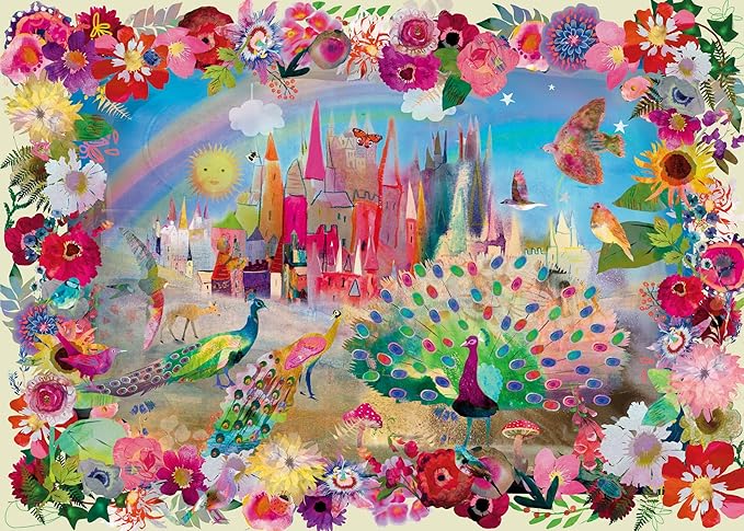 Elena Essex Jigsaw Puzzles 1000 Pieces - Peacock Castle, Puzzles for Adults 1000 Pieces, 1000 Piece Puzzle, Colorful Cool Dream Art Magical Puzzle, Size 28x20 inches