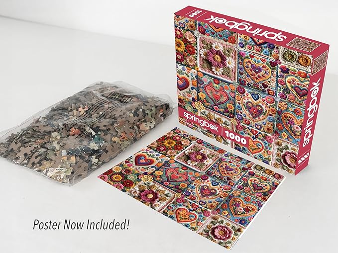 Springbok Crochet Hearts 1000 Piece Jigsaw Puzzle for Adults - Poster Now Included - Unique Cut Pieces - Made in USA