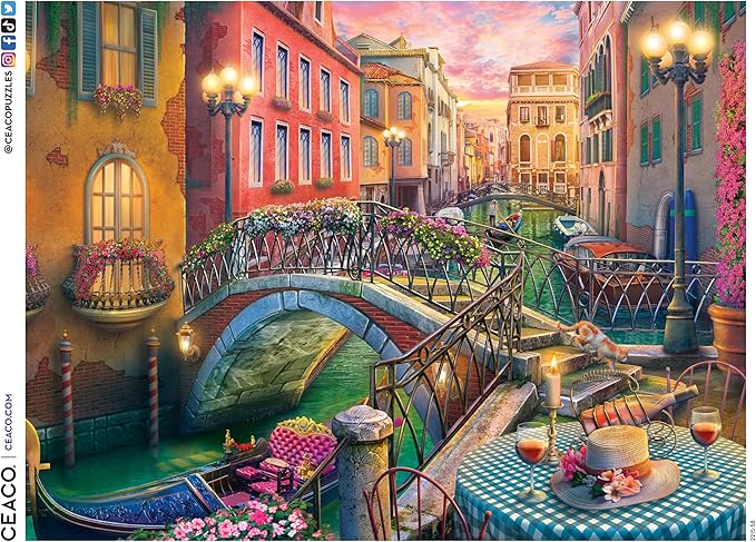 Ceaco - Large Piece Jigsaw Puzzle - Ann Jasperson - Venice Canal at Dusk - Relaxing and Fun Activity for Adults