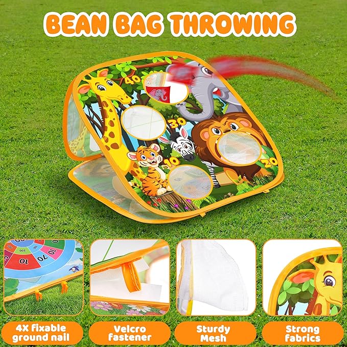 3 in 1 Bean Bag Toss Outdoor Toys for Toddlers Kids, Cornhole Outside Toys, Carnival Game Toodler Outdoor Indoor Gift for Birthday or Christmas for Ages 3-12 (Animal)