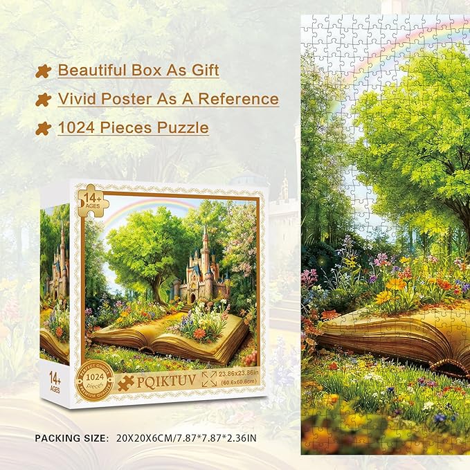 Puzzles for Adults 1024 Pieces Fairy Tale Castle Magic Book Jigsaw Puzzles with HD Poster，Storage Bag， Impossible Jigsaw Puzzles for Family Funny Gift（23.86 x 23.86 in）