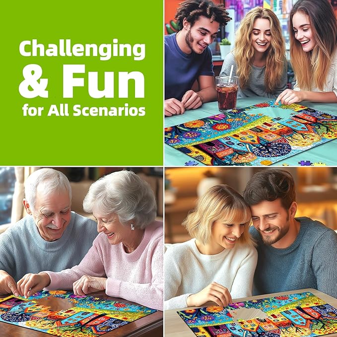 500 Piece Puzzle for Adults, Jigsaw Puzzles with Colorful Village Houses, Funny Puzzle, Perfectly Fitting Pieces, Home Decor Birthday Party Gift for Adults Seniors 23x15 Inches