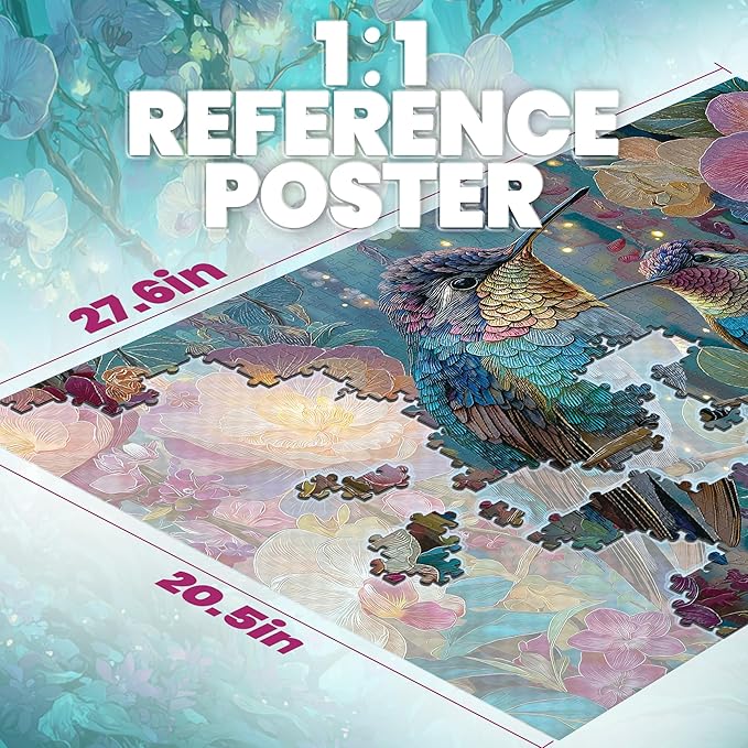Puzzles for Adults 1000 Pieces, Hummingbird Flower Bird Nature, Animal 1000 Piece Puzzle for Adults Seniors, Jigsaw Puzzles 1000 Pieces with Letters on Back for Family Fun Gift, 1:1 Poster