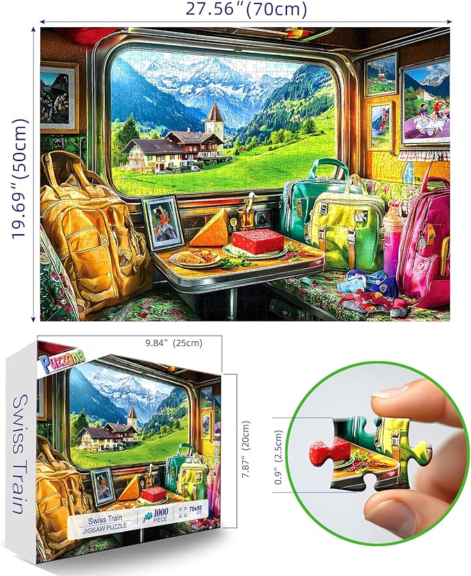 Puzzles for Adults 1000 Pieces, Swiss Mountain Train Journey Jigsaw Puzzles for Adults, AImpossible Hard Difficult Challenging for Family Fun Party Game Gifts Decoration, 27.5 x 19.7 inch