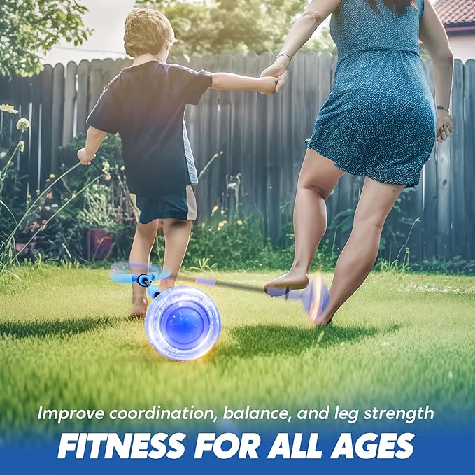 JOYIN Blue Ankle Skip Ball with Flashing Lights, Toy for Kids Indoor & Outdoor, Flashing Swing Ball Foldable Sports Toy, Birthday Gifts for Kids 3 4 5 +