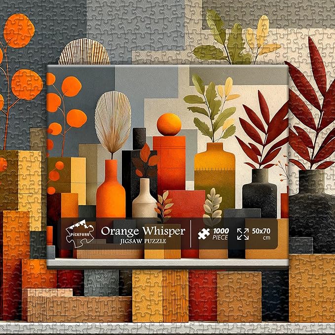 Flower Puzzles for Adults 1000 Pieces, Orange Whisper Art Puzzle, Modern Plant Floral Vase Puzzle in Warm Autumn Tones, Aesthetic Challenge Jigsaw Puzzle