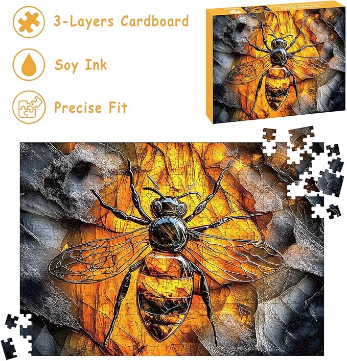 500 Piece Puzzles for Adults, Bee Jigsaw Puzzles 500 Pieces - Golden Buzz, Impossible Puzzle for Home Decor for Wall Decor, Finished Size 20.47 * 14.96”, with 1:1 Poster, Letter on The Back