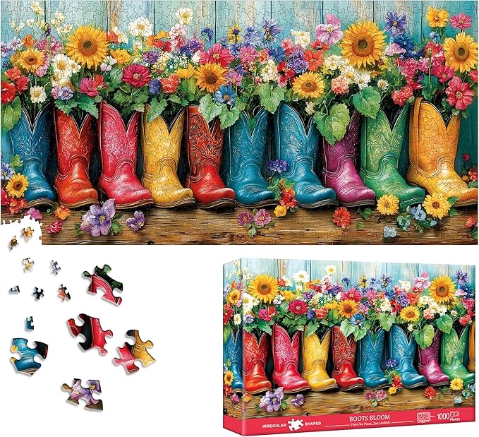 Bimkole Boots Puzzles for Adults 1000 Pieces, Flower Paper Jigsaw Puzzle 1000 Pieces - Fun and Challenging Family Decoration Puzzle Great Gift Idea, Finished Size is 31.5 x 16.14 in