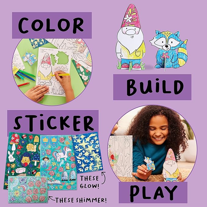 Creativity for Kids Wonder Worlds 3D Coloring Kit, 2 Pack: Princess Fairy Tale and Enchanted Woodland Forest - Kids Coloring Book Activity Kit, Small Gifts for Kids (Ages 5+)