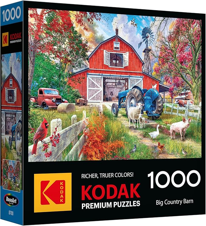 RoseArt - Kodak Premium - Big Country Barn 1000 Piece Jigsaw Puzzle for Adults, Vibrant Farm Scene - Made in USA