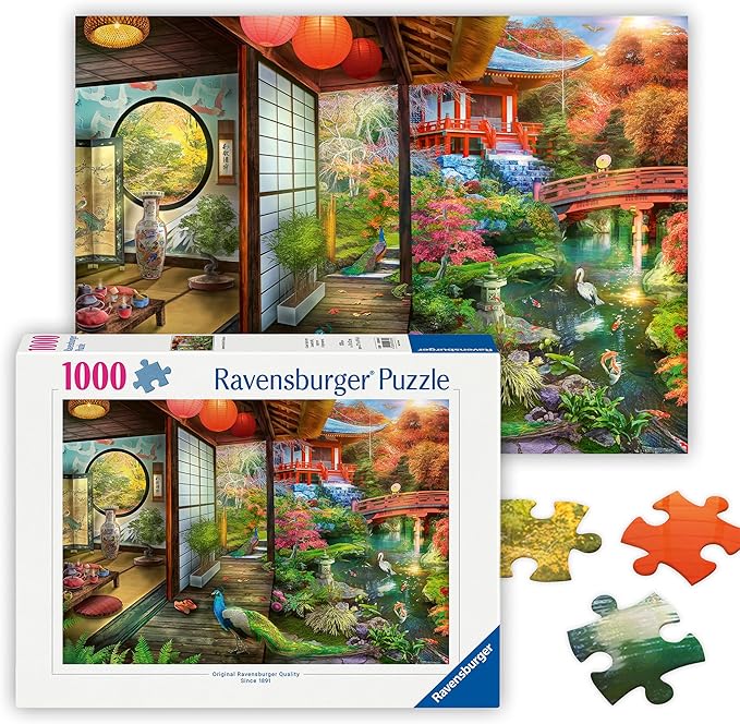 Ravensburger - Japanese Garden Teahouse - 1000 Piece Jigsaw Puzzle - Stunning, Vivid Imagery of Opulent Teahouse - Colorful Imagery - Ideal Gift - Frameable Art - Screen-Free Fun - Puzzles for Adults