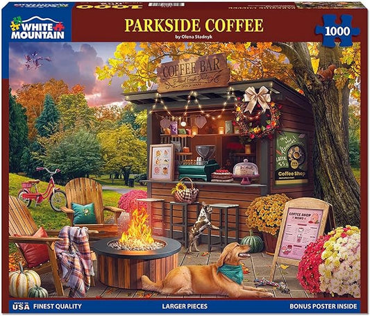 White Mountain 1000 Piece Jigsaw Puzzle Scenic Fall Coffee Puzzles with Large Pieces, Gifts for Adults and Family 24"x30" - Parkside Coffee